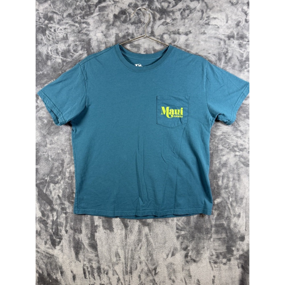 Doe Shirt Mens Large Blue Maui Hawaii Aloha Pocket Tropical Palm Graphic Tee
